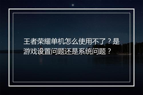 王者荣耀单机怎么使用不了？是游戏设置问题还是系统问题？