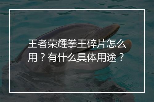 王者荣耀拳王碎片怎么用？有什么具体用途？