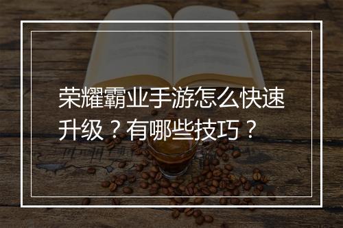 荣耀霸业手游怎么快速升级？有哪些技巧？