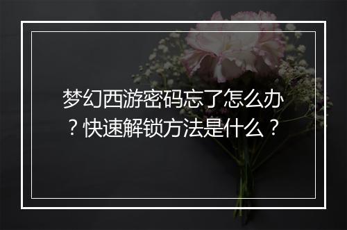 梦幻西游密码忘了怎么办？快速解锁方法是什么？