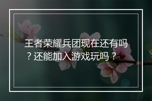 王者荣耀兵团现在还有吗？还能加入游戏玩吗？
