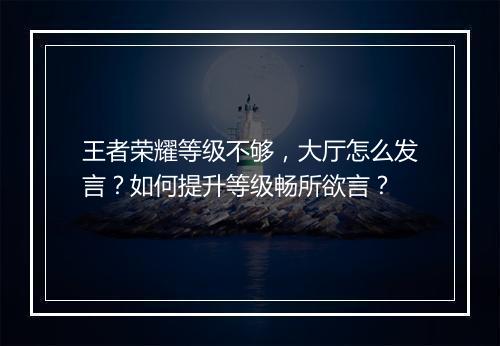 王者荣耀等级不够，大厅怎么发言？如何提升等级畅所欲言？