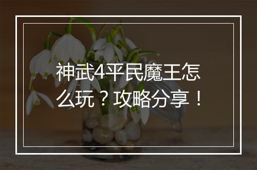 神武4平民魔王怎么玩？攻略分享！