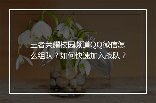 王者荣耀校园频道QQ微信怎么组队？如何快速加入战队？