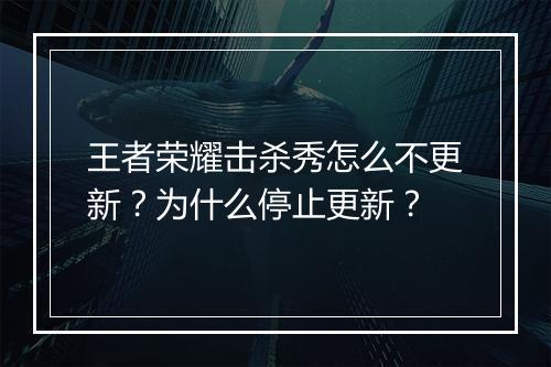 王者荣耀击杀秀怎么不更新？为什么停止更新？