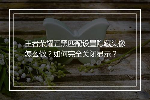 王者荣耀五黑匹配设置隐藏头像怎么做？如何完全关闭显示？
