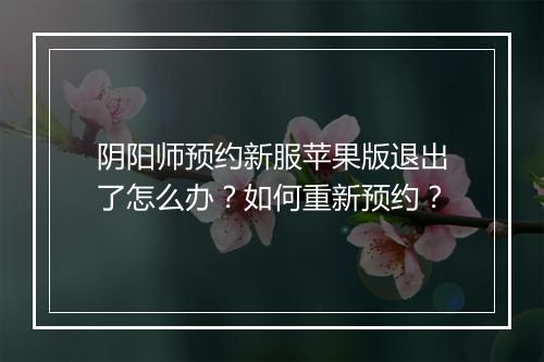 阴阳师预约新服苹果版退出了怎么办？如何重新预约？