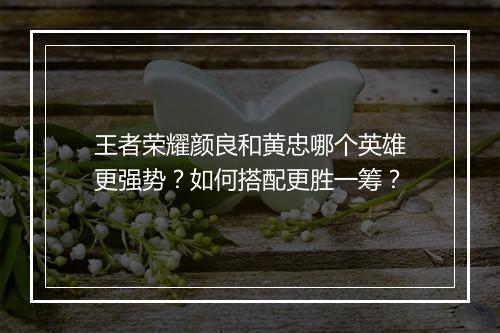 王者荣耀颜良和黄忠哪个英雄更强势？如何搭配更胜一筹？