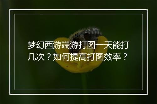 梦幻西游端游打图一天能打几次？如何提高打图效率？