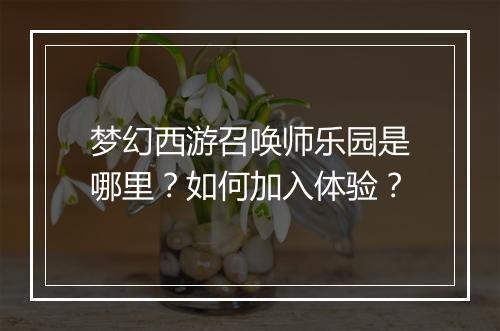 梦幻西游召唤师乐园是哪里？如何加入体验？