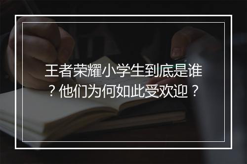 王者荣耀小学生到底是谁？他们为何如此受欢迎？
