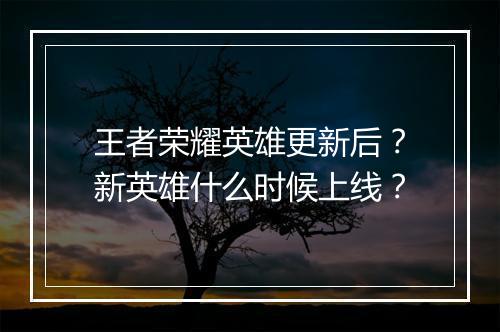 王者荣耀英雄更新后？新英雄什么时候上线？