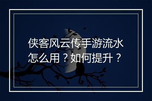 侠客风云传手游流水怎么用？如何提升？