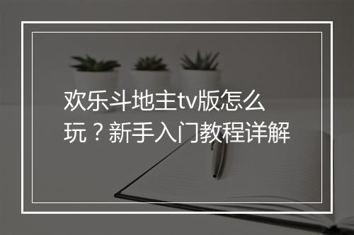 欢乐斗地主tv版怎么玩？新手入门教程详解