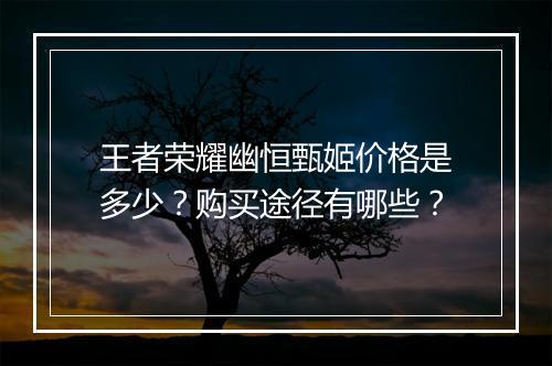 王者荣耀幽恒甄姬价格是多少？购买途径有哪些？