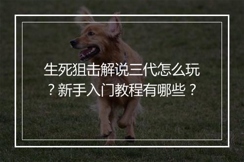 生死狙击解说三代怎么玩？新手入门教程有哪些？