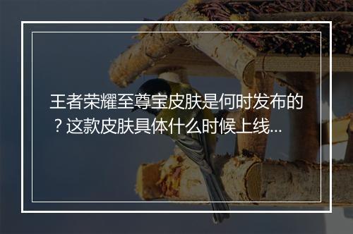 王者荣耀至尊宝皮肤是何时发布的？这款皮肤具体什么时候上线？