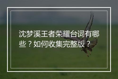 沈梦溪王者荣耀台词有哪些？如何收集完整版？