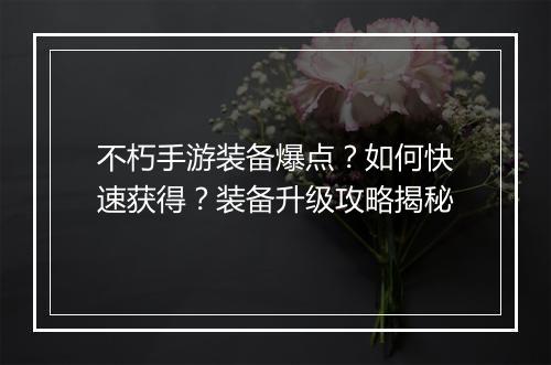 不朽手游装备爆点？如何快速获得？装备升级攻略揭秘