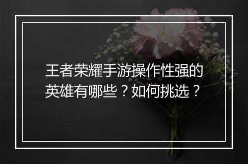 王者荣耀手游操作性强的英雄有哪些？如何挑选？