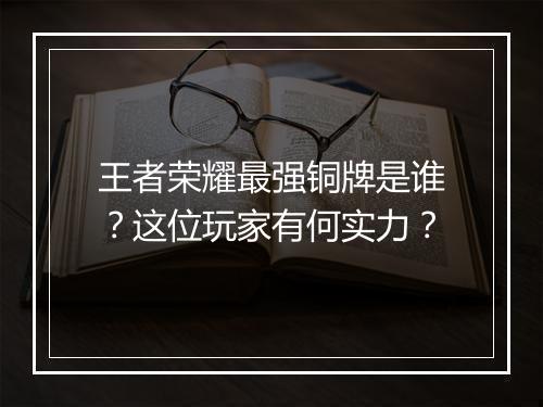 王者荣耀最强铜牌是谁？这位玩家有何实力？