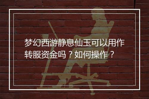梦幻西游静息仙玉可以用作转服资金吗？如何操作？